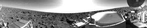 This rocky panoramic scene is the second picture of the Martian surface that was taken by NASA's Viking Lander 2 shortly after touchdown on Sept. 3, 1976. The site is on a northern plain of Mars known as Utopia Planitia.