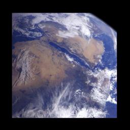 This image of northeast Africa and the Arabian Peninsula was taken from an altitude of about 500,000 kilometers (300,000 miles) by NASA's Galileo spacecraft on December 9, 1992, as it left Earth en route to Jupiter.