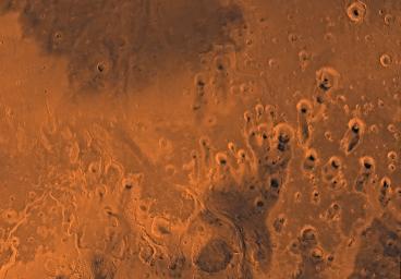 Mars digital-image mosaic merged with color of the MC-11 quadrangle, Oxia Palus region of Mars. This image is from NASA's Viking Orbiter 1.