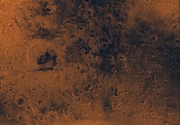 Mars digital-image mosaic merged with color of the MC-21 quadrangle, Iapygia region of Mars. This image is from NASA's Viking Orbiter 1.