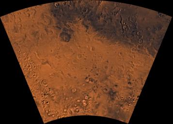 Mars digital-image mosaic merged with color of the MC-24 quadrangle, Phaethontis region of Mars. This image is from NASA's Viking Orbiter 1.