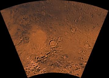 Mars digital-image mosaic merged with color of the MC-26 quadrangle, Argyre region of Mars. This image is from NASA's Viking Orbiter 1.