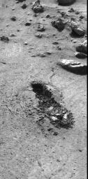 This image from NASA's Viking 1 shows the trench excavated by its surface sampler.