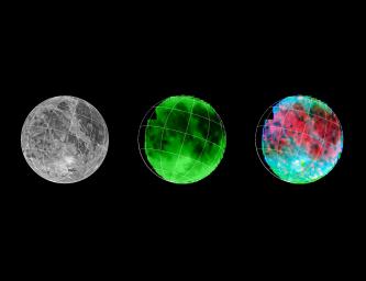 NASA's Galileo has eyes that can see more than ours can. By looking at what we call the infrared wavelengths, types and sizes of material on the surface of Jupiter's moon, Ganymede, can be determined.
