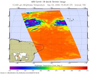 This infrared image shows Tropical Depression 6 (Florence) in the Atlantic, from the Atmospheric Infrared Sounder (AIRS) on NASA's Aqua satellite in September, 2006.