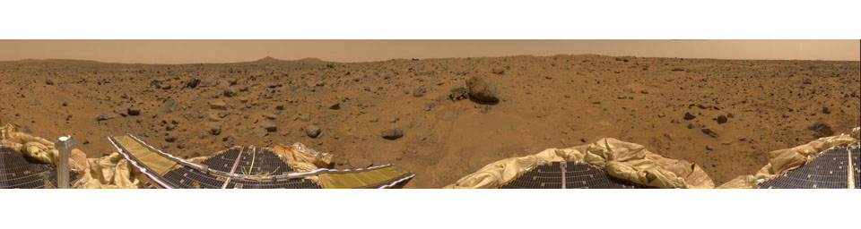 This is a 'geometrically improved' version of the 360-degree panorama heretofore known as the 'Gallery Pan,' taken by NASA's Imager for Mars Pathfinder (IMP) over the course of Sols 8, 9, and 10. Sol 1 began on July 4, 1997.