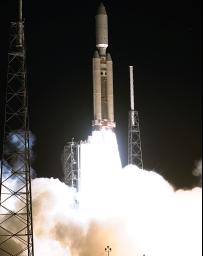 A seven-year journey to the ringed planet Saturn begins with the liftoff of a Titan IVB/Centaur carrying NASA's Cassini orbiter and its attached Huygens probe. 
