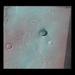 This image of the vicinity of the Viking Lander 1 was captured by NASA's Mars Global Surveyor's MOC camera. site. 3D glasses are necessary to identify surface detail.
