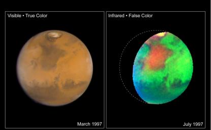 NASA Hubble Space Telescope images of Mars taken in visible and infrared light detail a rich geologic history and provide further evidence for water-bearing minerals on the planet's surface.