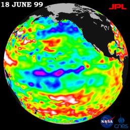Lingering in the eastern Pacific Ocean, the La Nia phenomenon, with its large volume of chilly water, barely had a pulse June 18, 1999, according to satellite data from NASA's U.S.-French TOPEX/Poseidon mission.