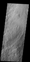 These lava flows are part of Olympus Mons on Mars as seen by NASA's Mars Odyssey spacecraft.