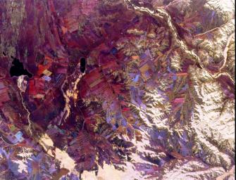 This spaceborne radar image from NASA's Spaceborne Imaging Radar C/X-Band Synthetic Aperture Radar shows part of the remote central Asian region of Tuva, a mostly mountainous region that lies between western Mongolia and southern Siberia.