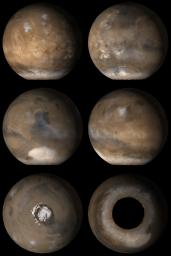 NASA's Mars Global Surveyor shows six views of Mars during the month of November, 2006.