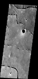The collapse features in this images are related to lava tubes that likely originated at Elysium volcanic complex on Mars. This image was taken by NASA's Mars 2001 Odyssey spacecraft.