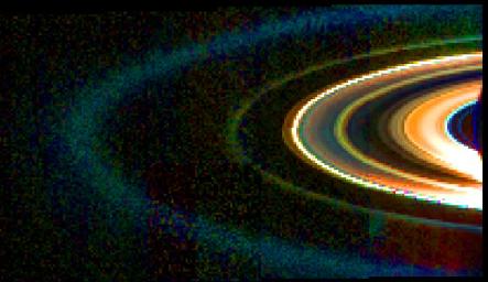 This mosaic of Saturn's rings was acquired by NASA's Cassini's visual and infrared mapping spectrometer instrument on Sept. 15, 2006, while the spacecraft was in the shadow of the planet looking back towards the rings 
