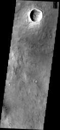 This crater and its interesting floor features is located south of Meridiani Terra on Mars as seen by NASA's 2001 Mars Odyssey.