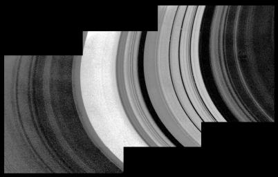 This detailed mosaic of the underside of the Cassini Division was obtained by NASA's Voyager 1 with a resolution of about 10 kilometers.