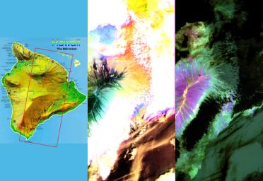 These images of the Island of Hawaii were acquired on March 19, 2000 by the Advanced Spaceborne Thermal Emission and Reflection Radiometer (ASTER) on NASA's Terra satellite. 