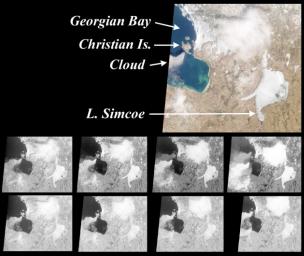 These images from NASA's Terra satellite are of the southeast portion of Georgian Bay in Ontario, Canada, acquired on March 6, 2000, during Terra orbit 1155. 
