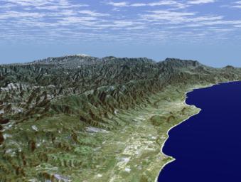 Santa Barbara, California, is often called 'America's Riviera' as seen in this image generated from NASA's Shuttle Radar Topography Mission data on February 16, 2000.