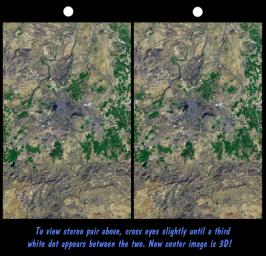 On January 26, 2001, the city of Bhuj suffered the most deadly earthquake in India's history. This stereoscopic image was generated from NASA's Landsat satellite and data from Shuttle Radar Topography Mission.