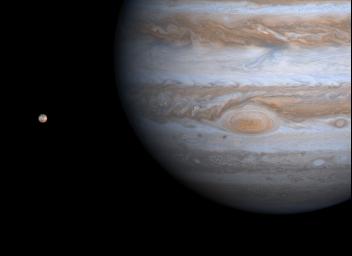 This image taken by NASA's Cassini spacecraft on Dec. 1, 2000, shows details of Jupiter's Great Red Spot and other features that were not visible in images taken earlier, when Cassini was farther from Jupiter.