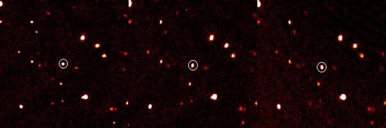 These time-lapse images of a newfound dwarf planet in our solar system, formerly known as 2003 UB313 (or Xena), and now called Eris, were taken using the Samuel Oschin Telescope at the Palomar Observatory.