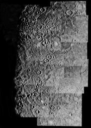 This computer photomosaic is of the Caloris Basin, the largest basin on Mercury. NASA's Mariner 10 spacecraft imaged the region during its initial flyby of the planet after its launch in 1974.