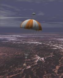 Artist's rendering of NASA's Stardust capsule returning to Earth. The Stardust spacecraft will bring back samples of interstellar dust, including recently discovered dust streaming into our Solar System from the direction of Sagittarius.