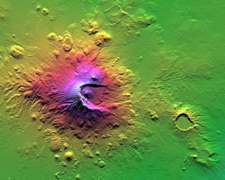 NASA's Shuttle Radar Topography Mission shows Mount Meru, an active volcano located just 70 kilometers (44 miles) west of Mount Kilimanjaro.