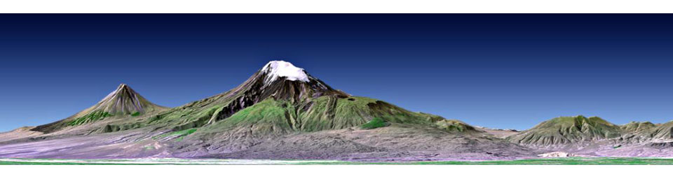 This perspective view shows Mount Ararat in easternmost Turkey, which has been the site of several searches for the remains of Noah's Ark as seen by NASA's Shuttle Radar Topography Mission.
