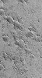 NASA's Mars Global Surveyor shows small yardangs formed by wind erosion of a material that once completely covered everything in this scene. These landforms are located in southern Amazonis Planitia on Mars.