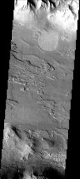 This landslide occurred in Coprates Chasma on Mars as seen by NASA's 2001 Mars Odyssey spacecraft.