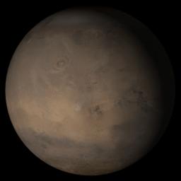 NASA's Mars Global Surveyor shows the Tharsis face of Mars in mid-December 2005.