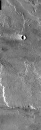 This image from NASA's Mars Odyssey spacecraft shows flows west of Arsia Mons also contains a large windstreak. Note the surface texture in the 'white' part of the windstreak is more subdued than the rest of the flow.