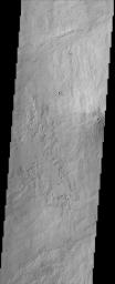 The small crater observed at the middle-right edge of this NASA Mars Odyssey image is very different from other similar looking impact craters located southeast of the Pavonis Mons volcano.
