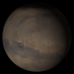 NASA's Mars Global Surveyor shows the Elysium/Mare Cimmerium face of Mars in mid-August 2005.