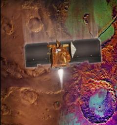 Artist's concept of Mars Odyssey orbit insertion.