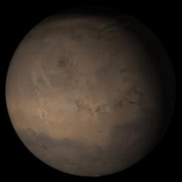 NASA's Mars Global Surveyor shows the Tharsis face of Mars in mid-September 2005.