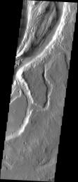 This image taken by NASA's 2001 Mars Odyssey shows Mangala Vallis, one of the large outflow channels on Mars.