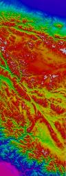 The 5000 meter (16,000 feet) high Tibetan Plateau has been formed by the collision of the Indian subcontinent with central Asia as seen by NASA's Shuttle Radar Topography Mission.