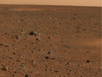 This is a portion of the first color image captured by the panoramic camera onboard NASA's Mars Exploration Rover Spirit. taken in 2004.