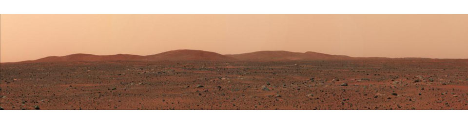 In the distance stand the east hills, which are closest to NASA's Mars Exploration Rover Spirit in comparison to other hill ranges seen on the martian horizon.