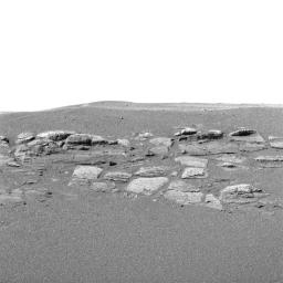 NASA's Mars Exploration Rover Opportunity shows in superb detail a portion of the puzzling rock outcropping the rover investigated. 
