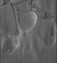 NASA's Mars Exploration Rover Spirit took this image of the rock target named 'Mazatzal' on March 22, 2004. It is a close-up look at the rock face and the targets that were brushed and ground by the rock abrasion tool in upcoming sols.