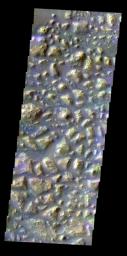 This color image from NASA's 2001 Mars Odyssey released on May 7, 2004 shows the martian surface during the southern summer season in Atlantis Chaos.