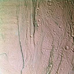 This false-color image from NASA's Cassini spacecraft shows a close-up look at Saturn's moon Enceladus.