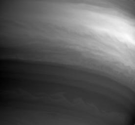 This image captured by NASA's Cassini spacecraft shows details in the swirling clouds of Saturn's southern hemisphere.