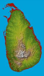 The topography of the island nation of Sri Lanka is well shown in this color-coded shaded relief map generated with digital elevation data from NASA's Shuttle Radar Topography Mission.