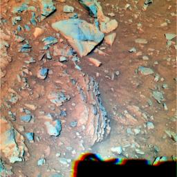 Layered Outcrops in Gusev Crater (False Color)